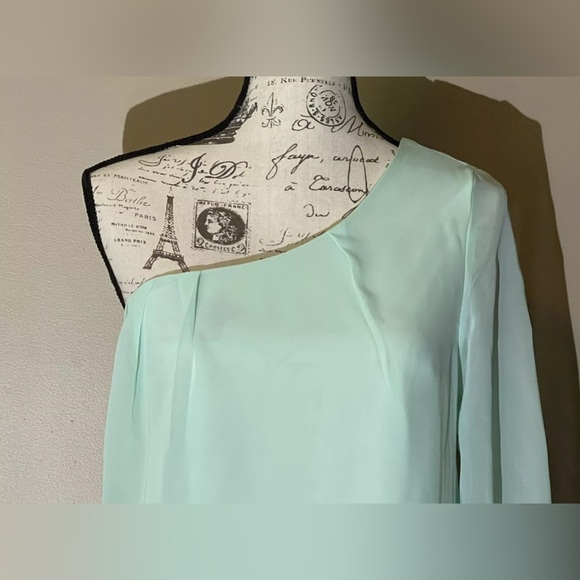 Private Gallery Women’s Size Small Mint Green One Shoulder Sheer Dress Lined - Picture 2 of 10